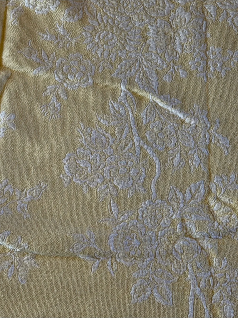 Portuguese Cotton Queen Matelasse Coverlet Yellow Floral Scalloped Bedspread